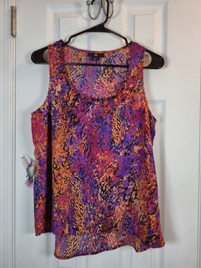 Anabelle Vibrant Abstract Print Sleeveless Blouse High-Low Hem Small